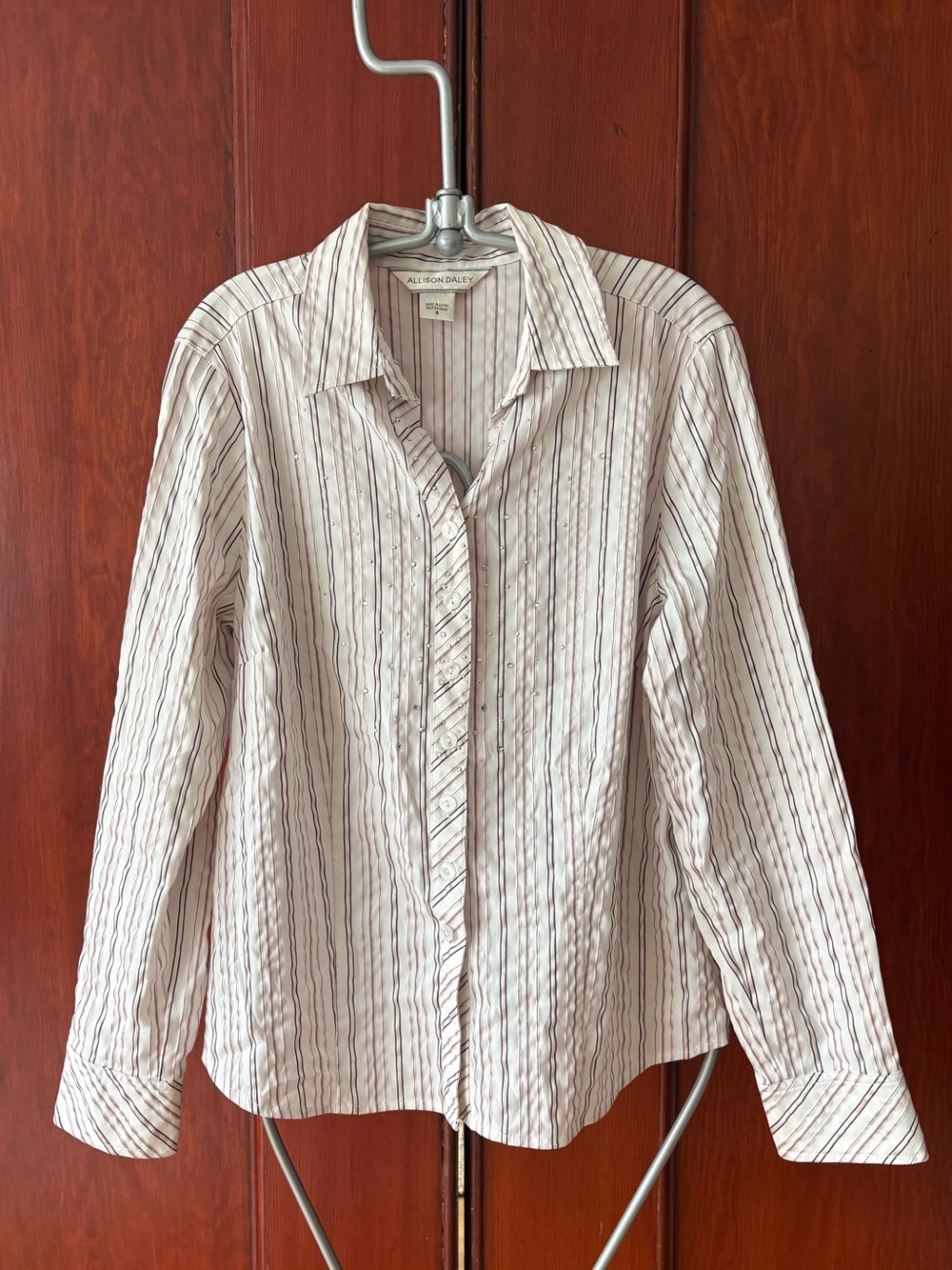 ALLISON DALEY Vintage 90s-00s Crinkled Crystal Striped Button Up